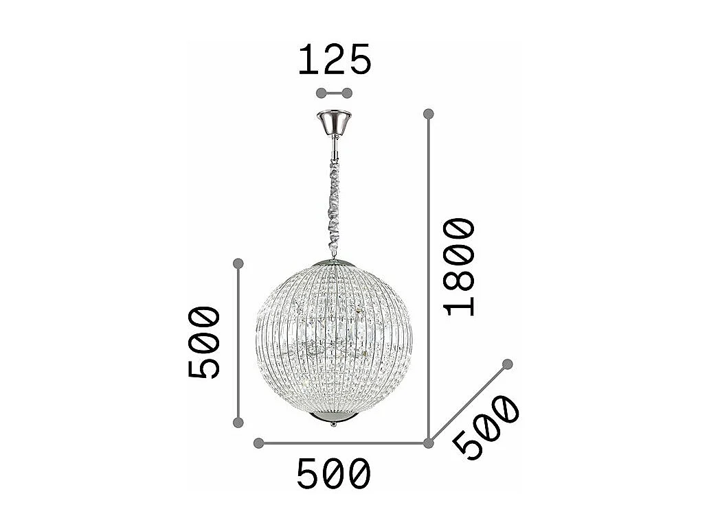 Ideal Lux Luxor Luminaire suspendu moyen à 8 ampoules au fini chrome avec cristaux, G9
