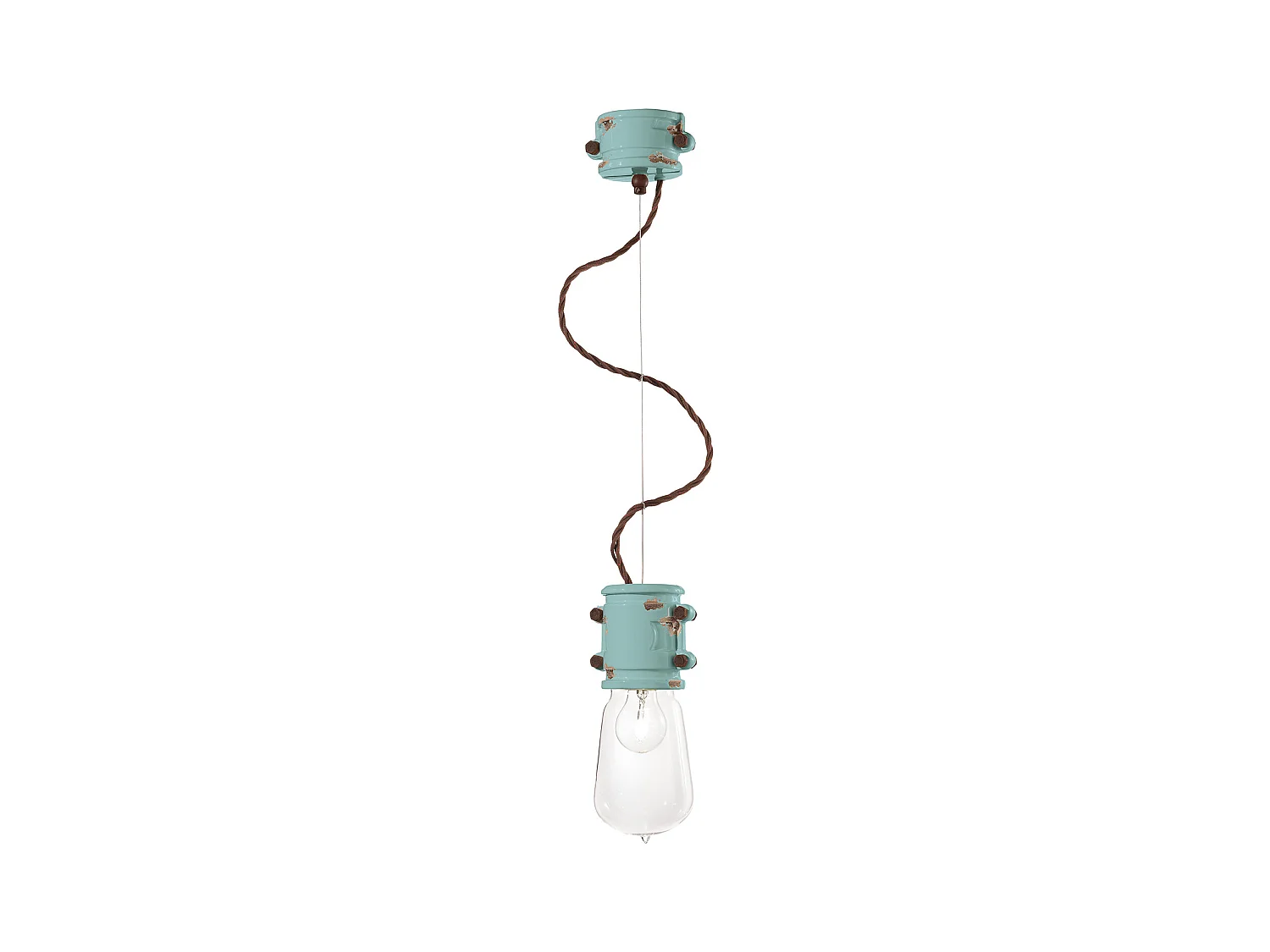 Lampadario Vintage Urban Ferro E Ceramica Azzurro 1 Luce E27 12Cm