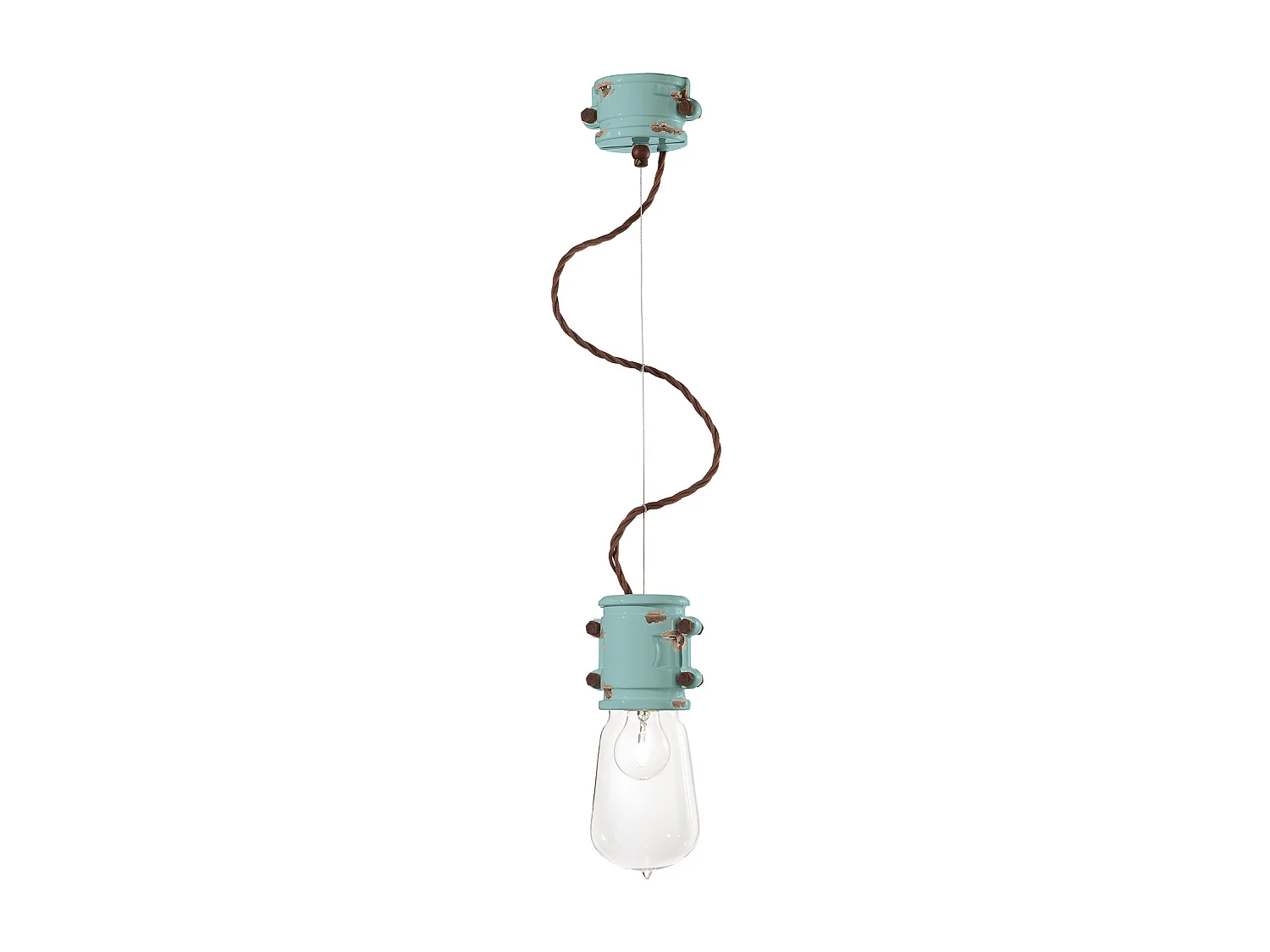 Lampadario Vintage Urban Ferro E Ceramica Azzurro 1 Luce E27 12Cm