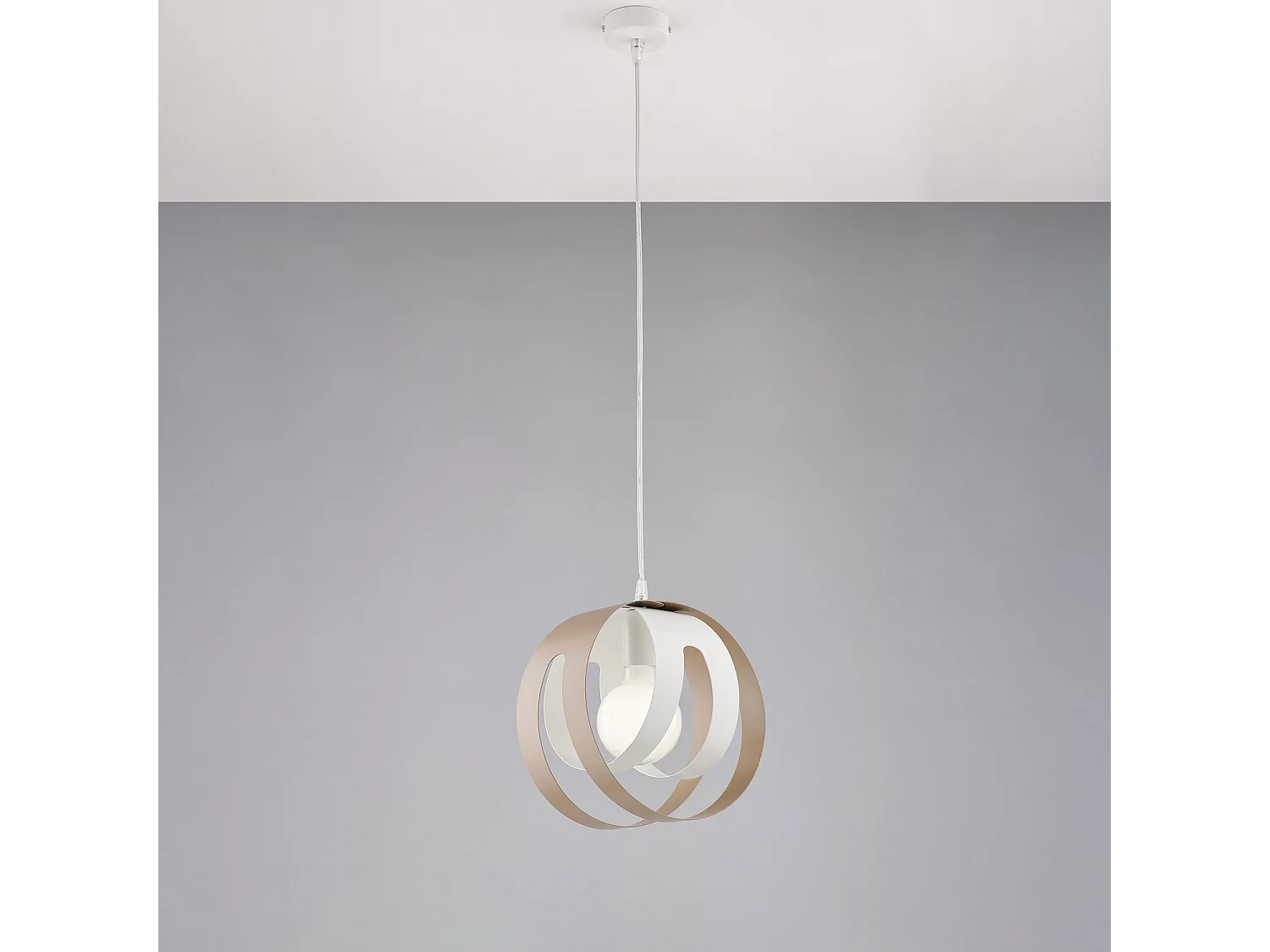 Sospensione 1 Luce Tobias Ferro Laccato Bianco E Tortora Taglio Laser