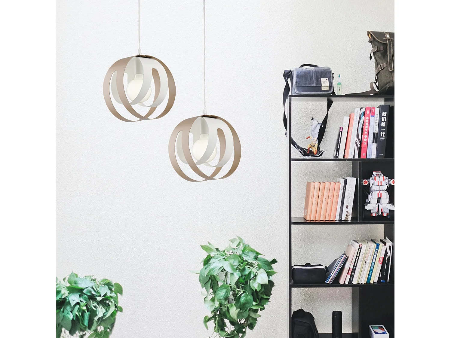 Sospensione 1 Luce Tobias Ferro Laccato Bianco E Tortora Taglio Laser