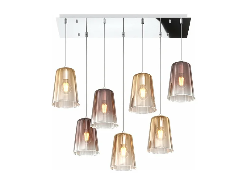 Sospensione Cromo Rettangolare 7 Luci (4 Am + 3 Ra)