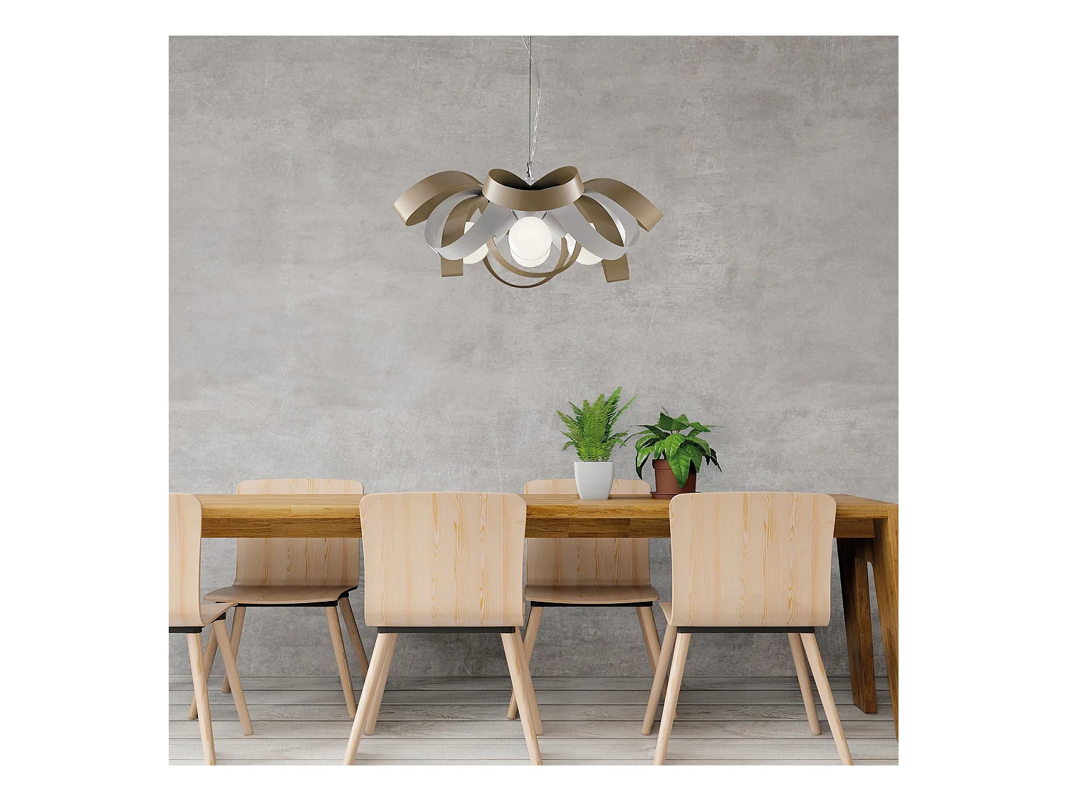 Primula - Lámpara colgante de hierro lacado blanco y gris tórtola con cable de acero orientable 4 luces 138 - Ø66 - BL145-4-BT