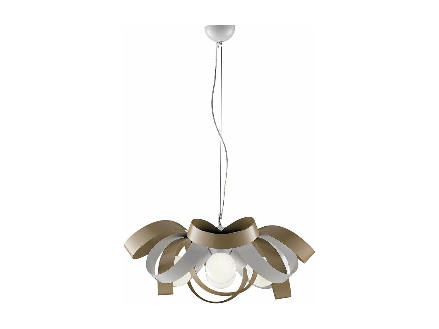 Primula Suspension en fer laqué blanc et gris tourterelle avec câble acier orientable 4 lumières 138 d.66 BL145-4-BT