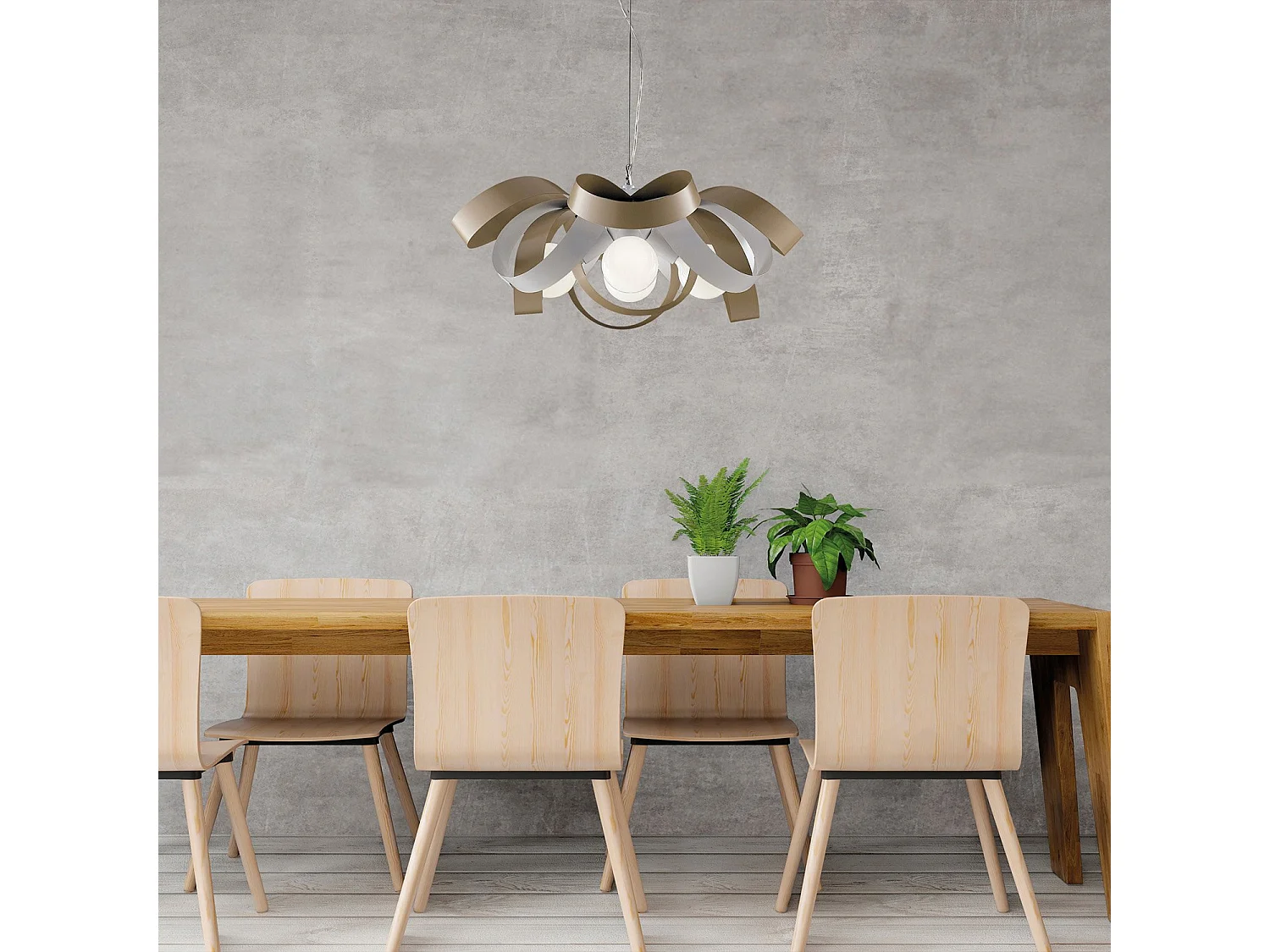 Primula Suspension en fer laqué blanc et gris tourterelle avec câble acier orientable 4 lumières 138 d.66 BL145-4-BT