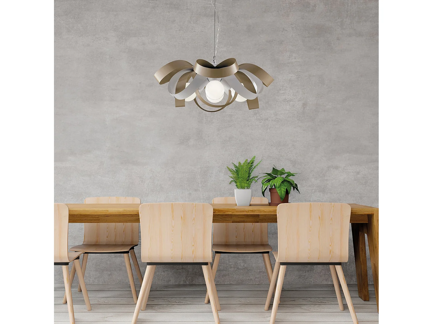 Primula Suspension en fer laqué blanc et gris tourterelle avec câble acier orientable 4 lumières 138 d.66 BL145-4-BT