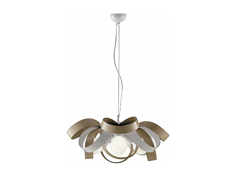 Primula Suspension en fer laqué blanc et gris tourterelle avec câble acier orientable 4 lumières 138 d.66 BL145-4-BT