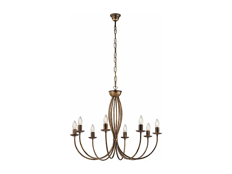 Botte - Lámpara de araña de hierro lacado en marrón con decoración. Oro antiguo 8 luces 120 - Ø74 - BL147-8-BR