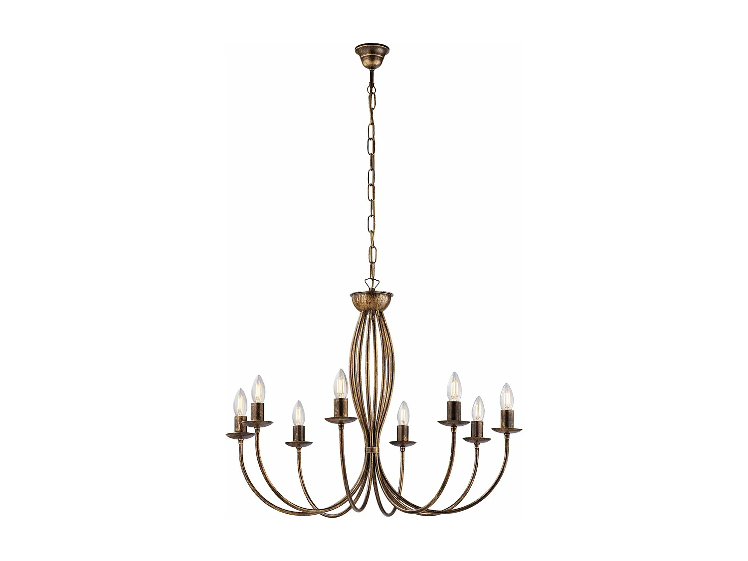 Lampadario Rustico Botte 8 Luci In Ferro Battuto Marrone E Oro