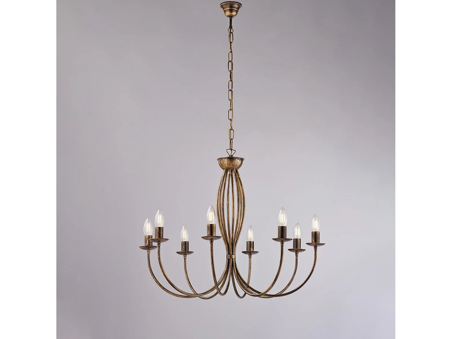 Lampadario Rustico Botte 8 Luci In Ferro Battuto Marrone E Oro