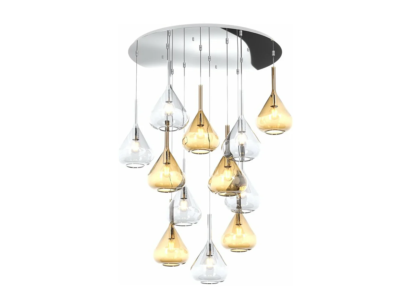 Sospensione Cromo 12 Luci Tonda Vetri 6X Tr + 6X Am
