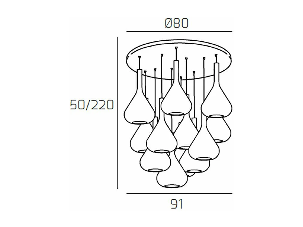 Sospensione Cromo 12 Luci Tonda Vetri 6X Tr + 6X Am