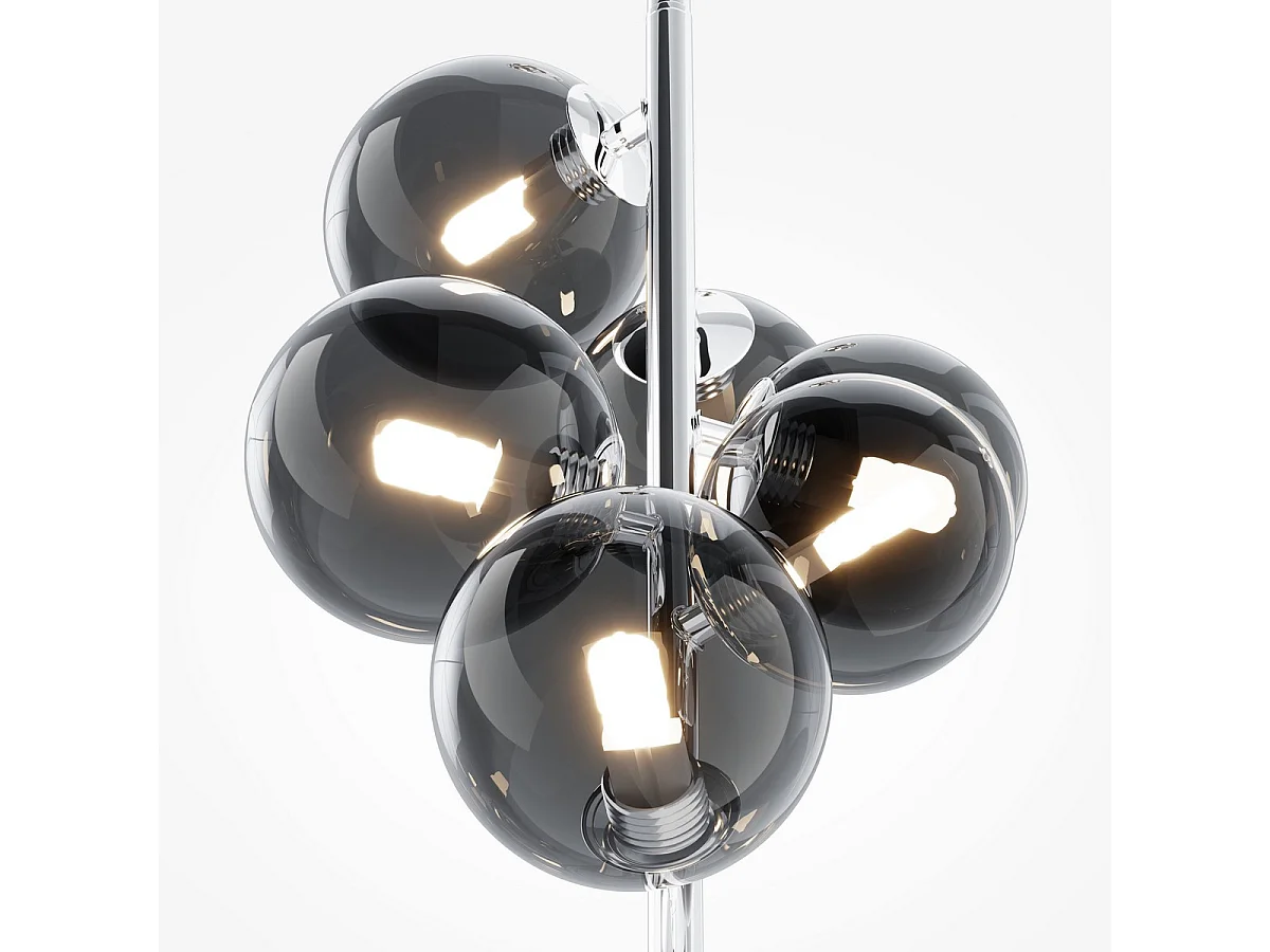 Maytoni Dallas Moderne 6-flammige Kugel-Pendel-Deckenleuchte Chrom, rauchiger Schirm, G9