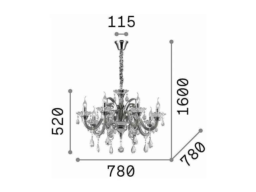 Ideal Lux Colossal Lustre à 8 ampoules en verre transparent, E14