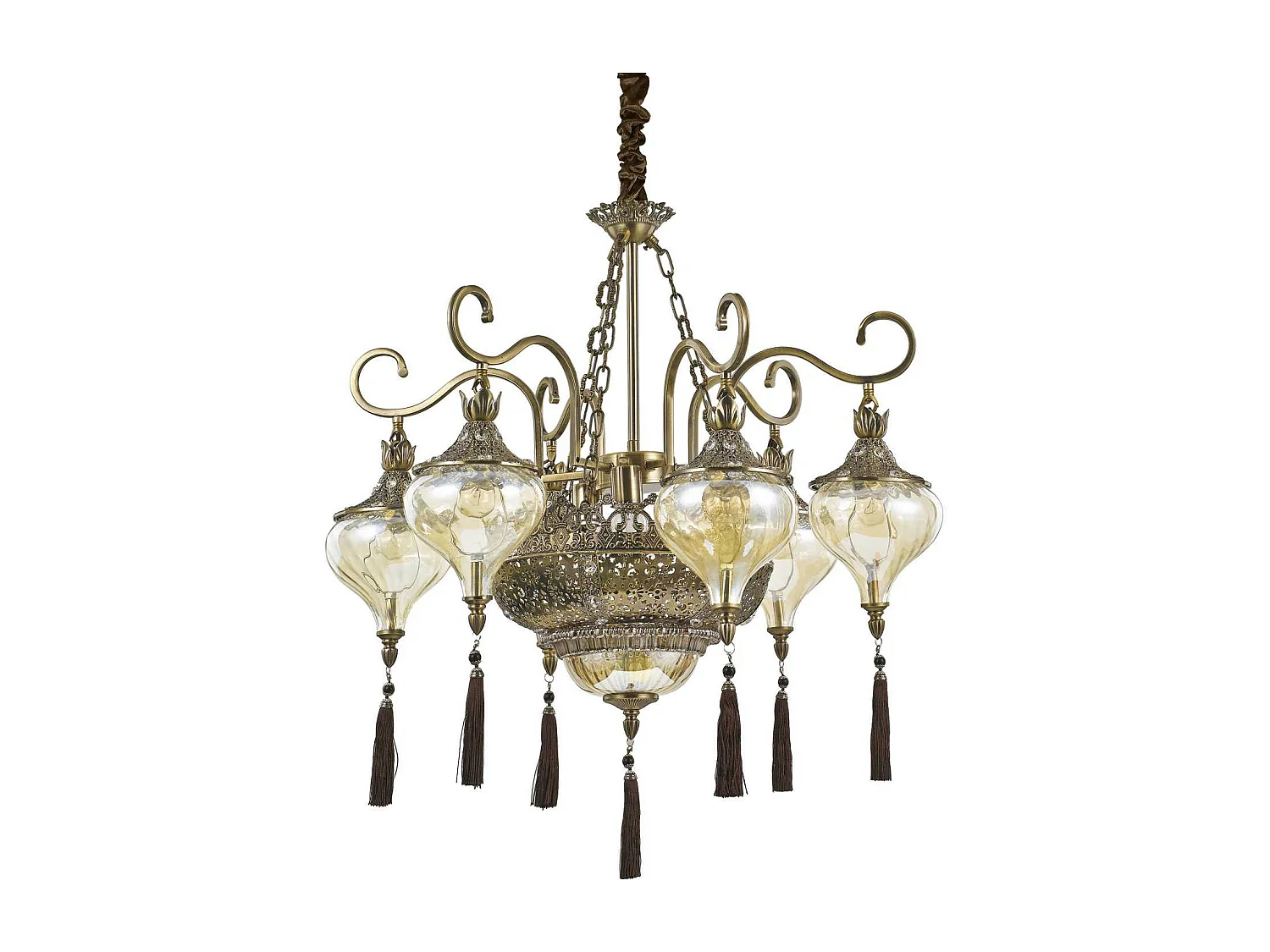 Ideal Lux Harem - Lampadario a 9 luci multibraccio ambra, finitura ottone antico, attacco E27