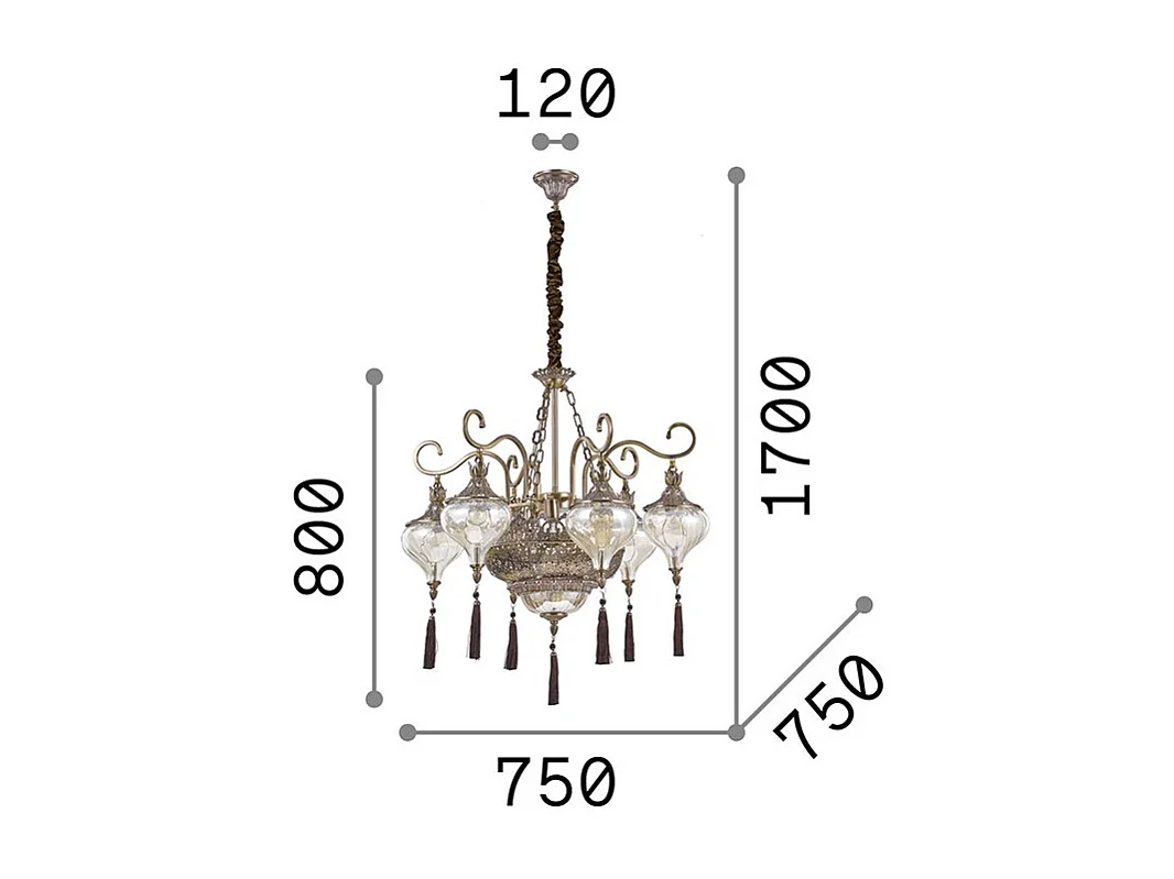 Ideal Lux Harem - Lampadario a 9 luci multibraccio ambra, finitura ottone antico, attacco E27