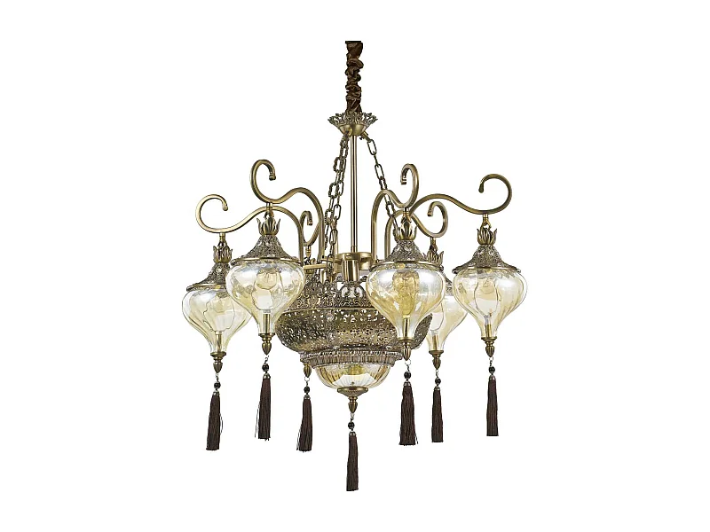 Ideal Lux Harem - Lampadario a 9 luci multibraccio ambra, finitura ottone antico, attacco E27