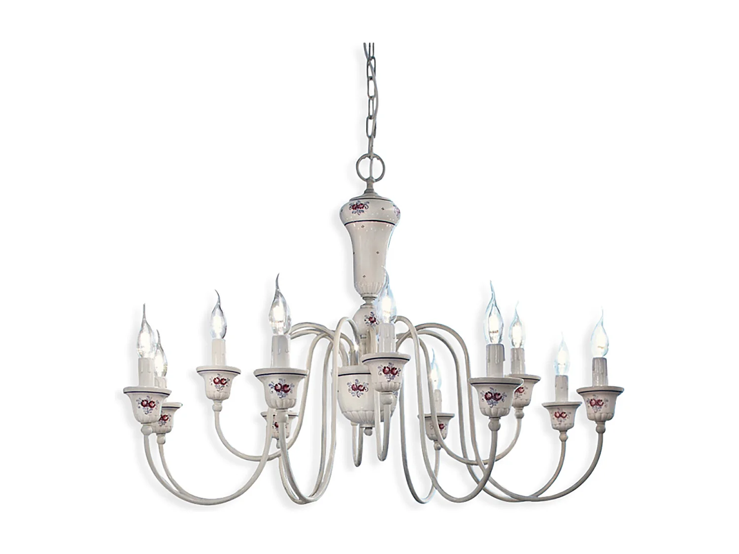 Lampadario Classico Sanremo Metallo Ceramica Bianco Filo Blu 12 Luci E14