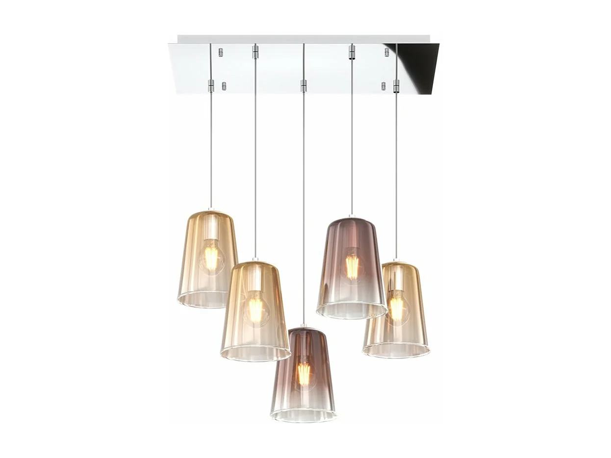 Sospensione Cromo Rettangolare 5 Luci (3 Am + 2 Ra)