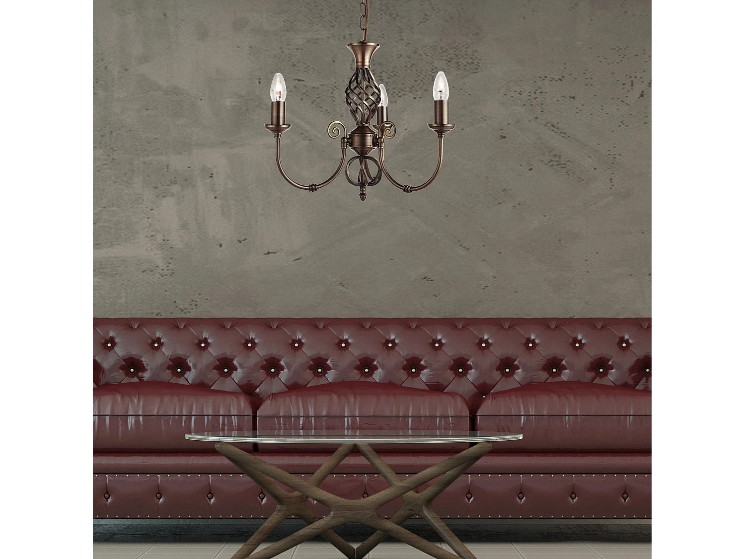 Searchlight Zanzibar - Lampada a sospensione a 3 bracci multibraccio in ottone antico, E14