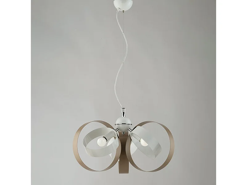 Lampadario Moderno 3 Luci Cerchi Ferro Bianco e Tortora Serie Bolla