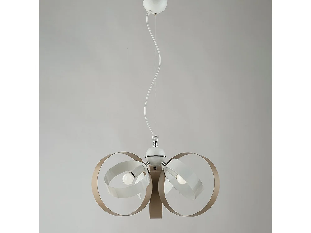 Lampadario Moderno 3 Luci Cerchi Ferro Bianco e Tortora Serie Bolla