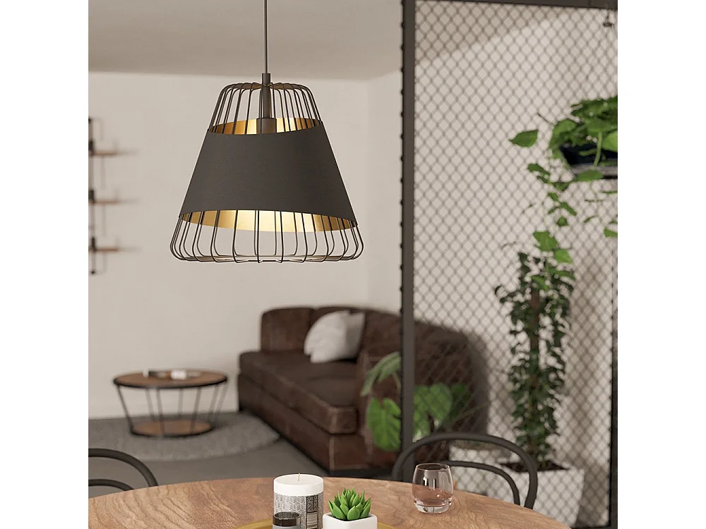 Lampadario Industrial Austell 1 Luce Acciaio Nero E Oro
