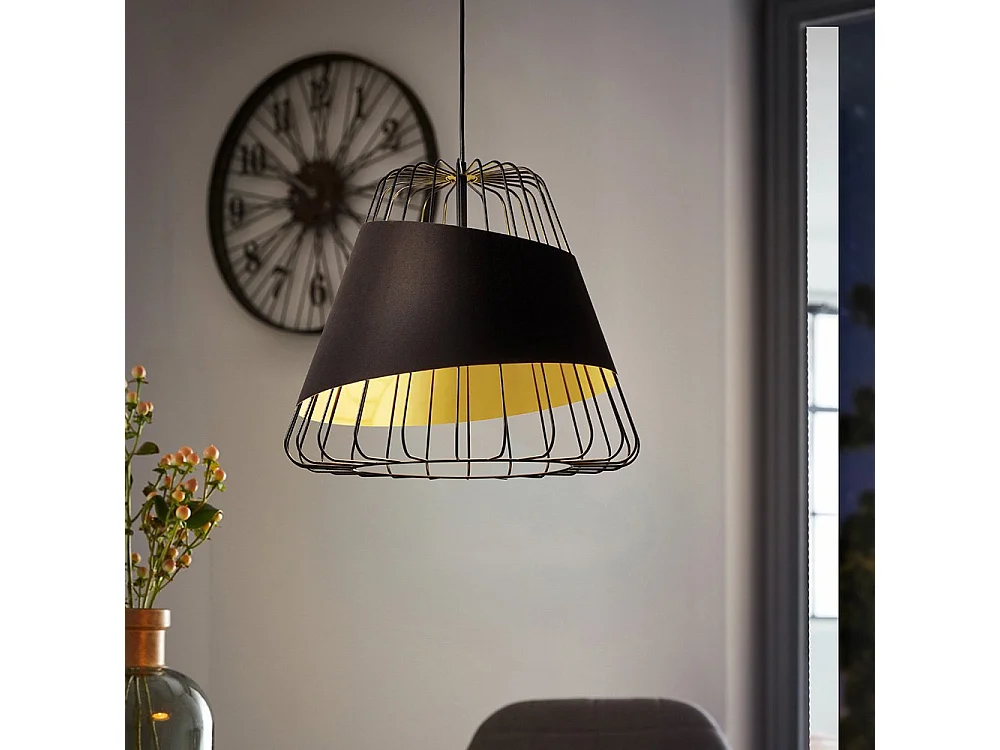 Lampadario Industrial Austell 1 Luce Acciaio Nero E Oro