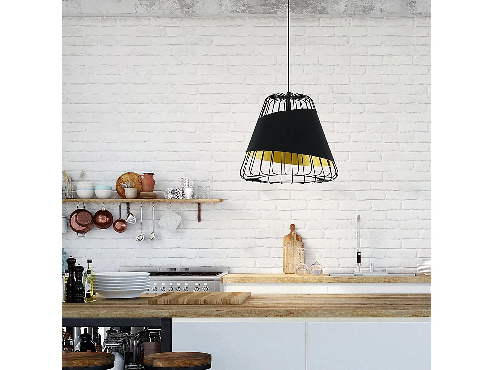 Lampadario Industrial Austell 1 Luce Acciaio Nero E Oro