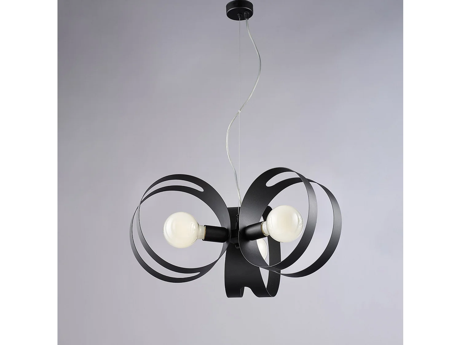 Peter Suspension en fer laqué noir avec bandes découpées au laser et câble en acier réglable 3 lumières 130 d.48 BL306-3-NR