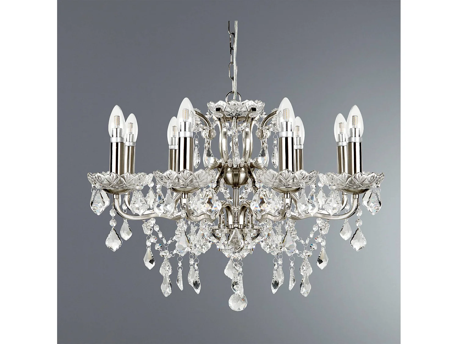 Searchlicht Paris - 8 Leichter Kronleuchter Satin Silber Finish, E14