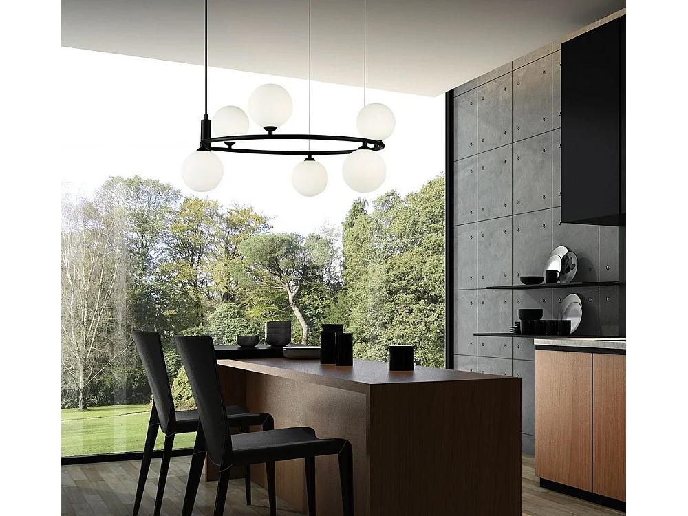 Ring Lampada a Sospensione da Soffitto Nera, 6 Luci, G9