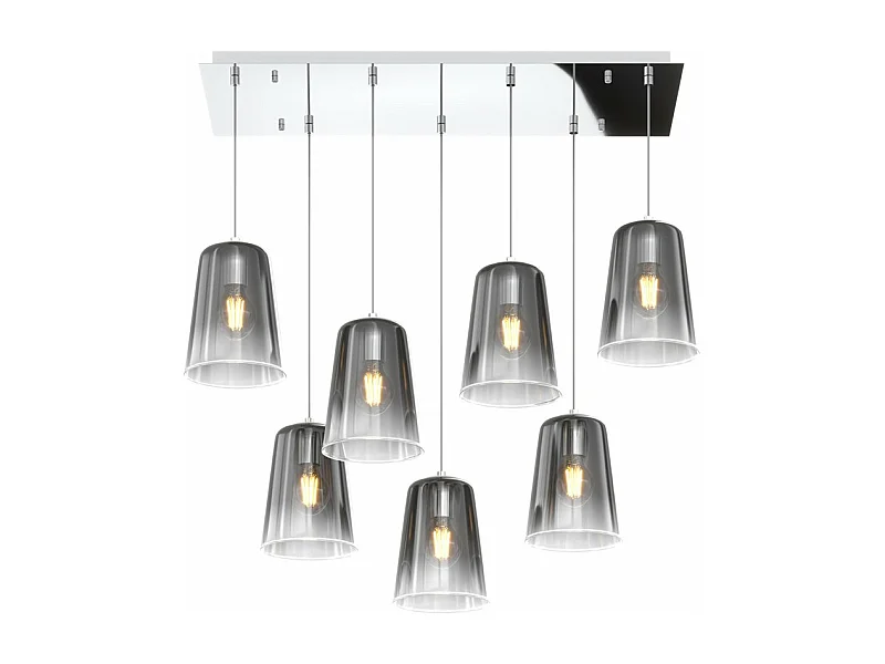 Sospensione Contemporanea Rett. Shaded Metallo Cromo E Cromo 7 Luci E27