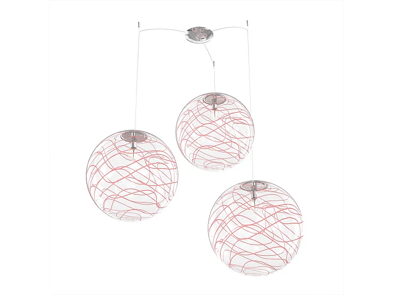 Sospensione Contemporanea Moon Metallo Cromo Vetro Rosso 3 Luci E27 D.40Cm