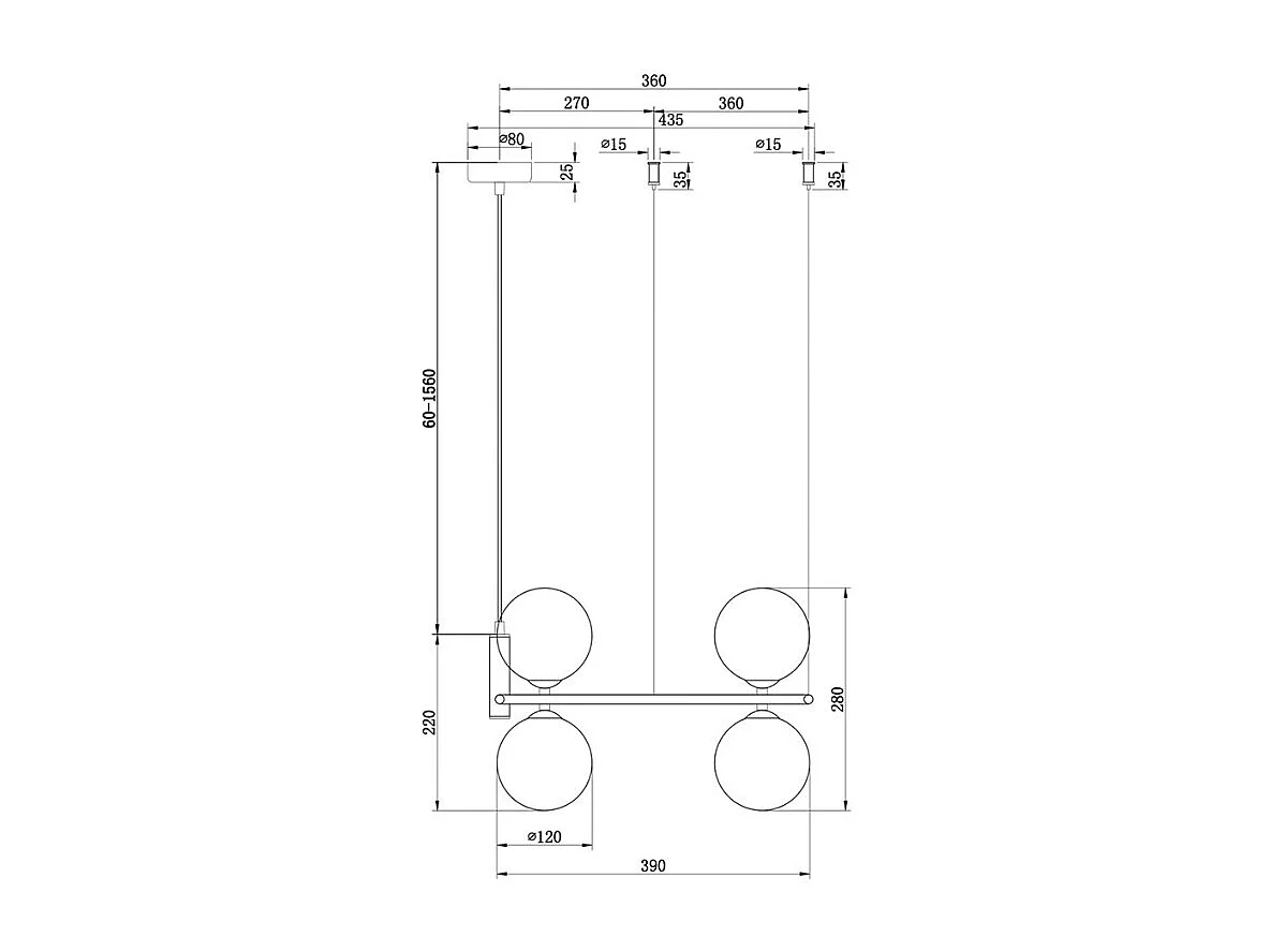 Ring Lámpara Colgante de Techo Negra, 4 Luces, G9