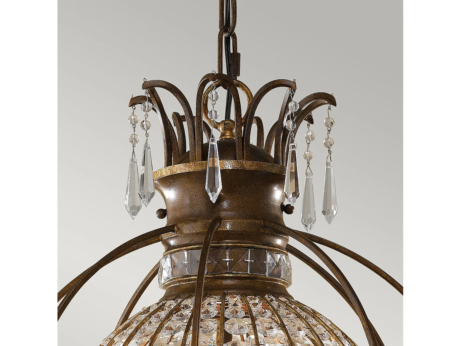 Lampadario Contemporaneo Bellini Acciaio Bronzo Ossidato Cristallo 3 Luci E14