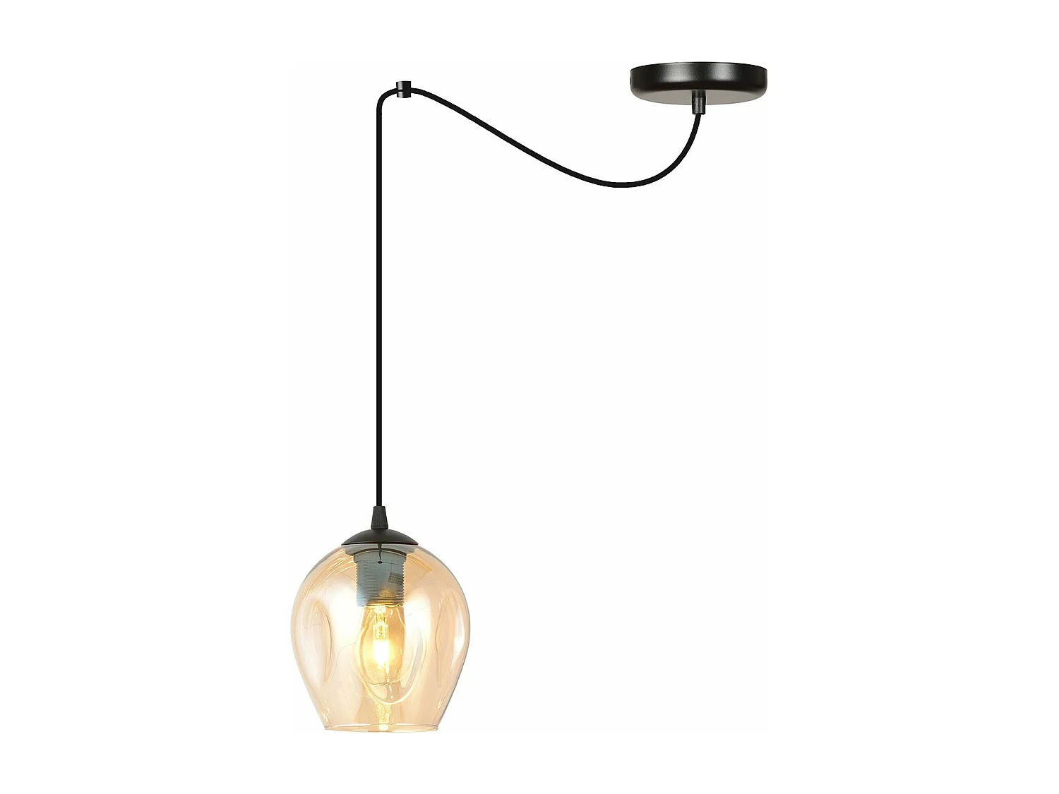 Sospensione 1 Luce Level In Acciaio Nero E Vetro Ambra Con Cavi Lunghi