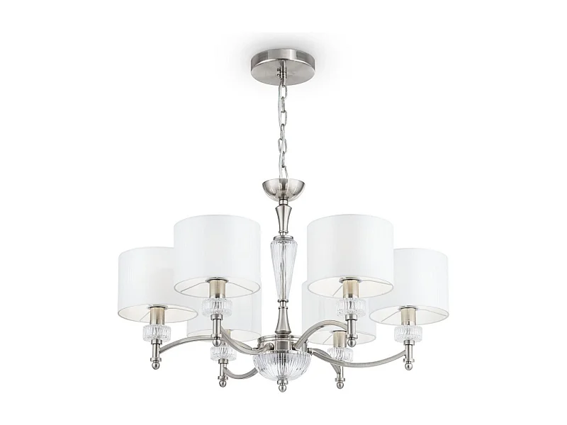 Alicante Kronleuchter Nickel mit Faric-Schirmen, 6 Licht, E14