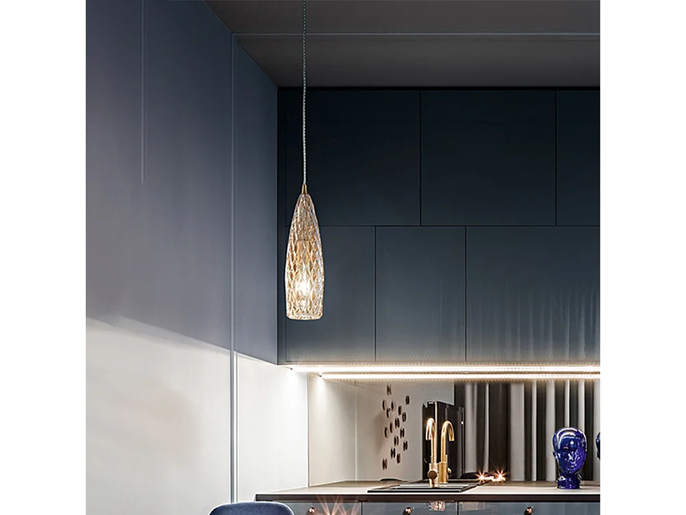 Sospensione Contemporanea Flut Metallo Oro Vetro Ambra 1 Luce E27