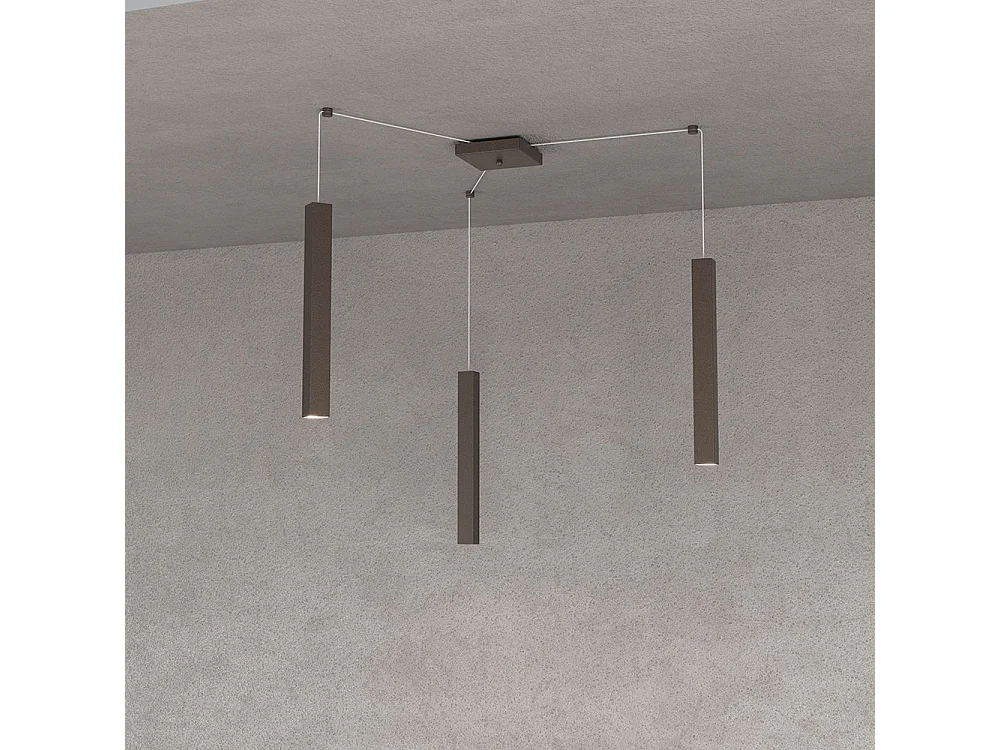 Square Tube Sospensione 3 Luci Marrone Cavo Cm.250 Con Base
