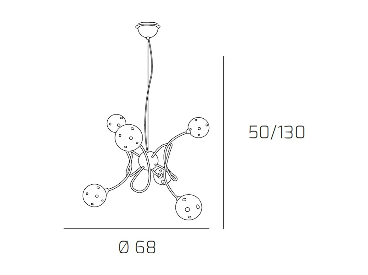 Sospensione Contemporanea Super Ball Metallo Cromo Vetro Pirex 6 Luci G9
