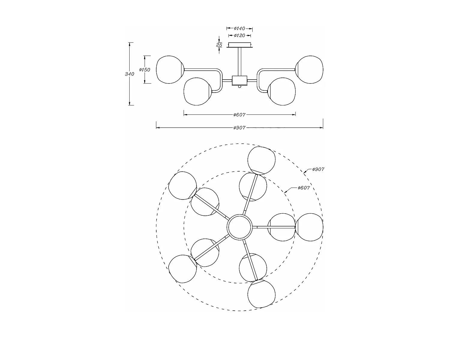 Maytoni Erich Plafoniera Moderna Globo a 10 Luci Nichel E14