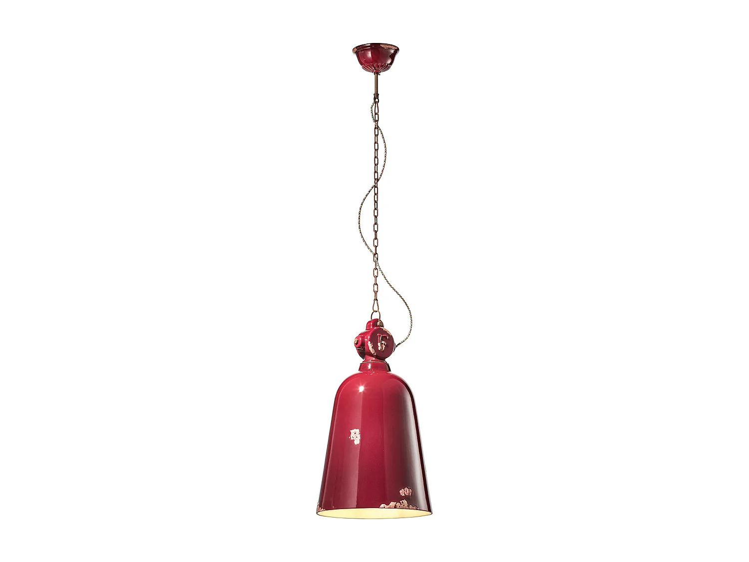Lampadario Industrial Ferro E Ceramica Vintage Bordeaux 1 Luce E27