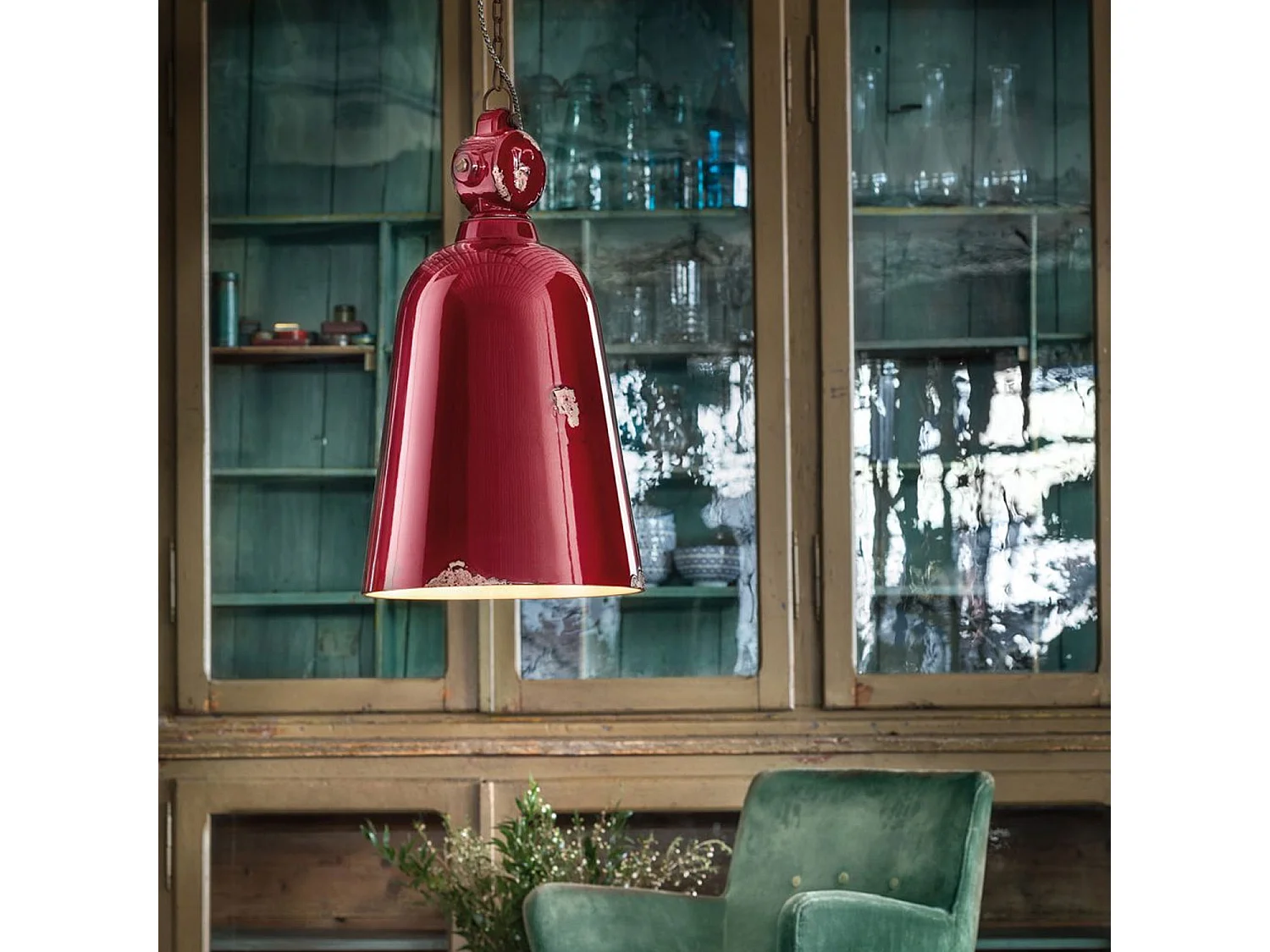 Lampadario Industrial Ferro E Ceramica Vintage Bordeaux 1 Luce E27