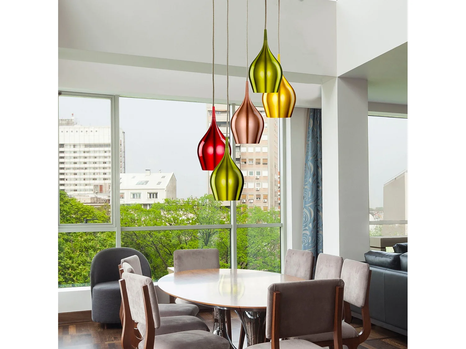 Searchlicht Vibrant - 5 Licht Cluster Anhänger farbig, E14