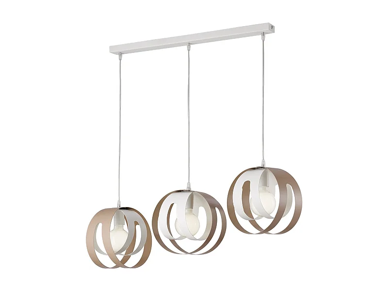 Suspension Tobias rosace rectangulaire, diffuseurs laser fer blanc/gris, câble orientable, 3 lumières, design épuré