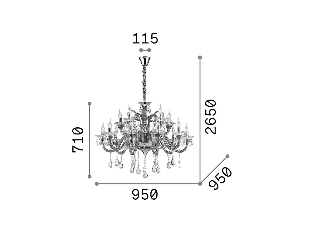 Ideal Lux Colossal - Lampadario a 15 luci finitura fumé, E14