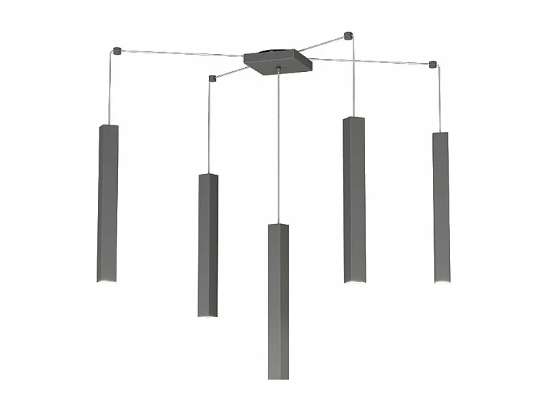 Square Tube Sospensione 5 Luci Grigio Antracite Cavo Cm.250 Con Base