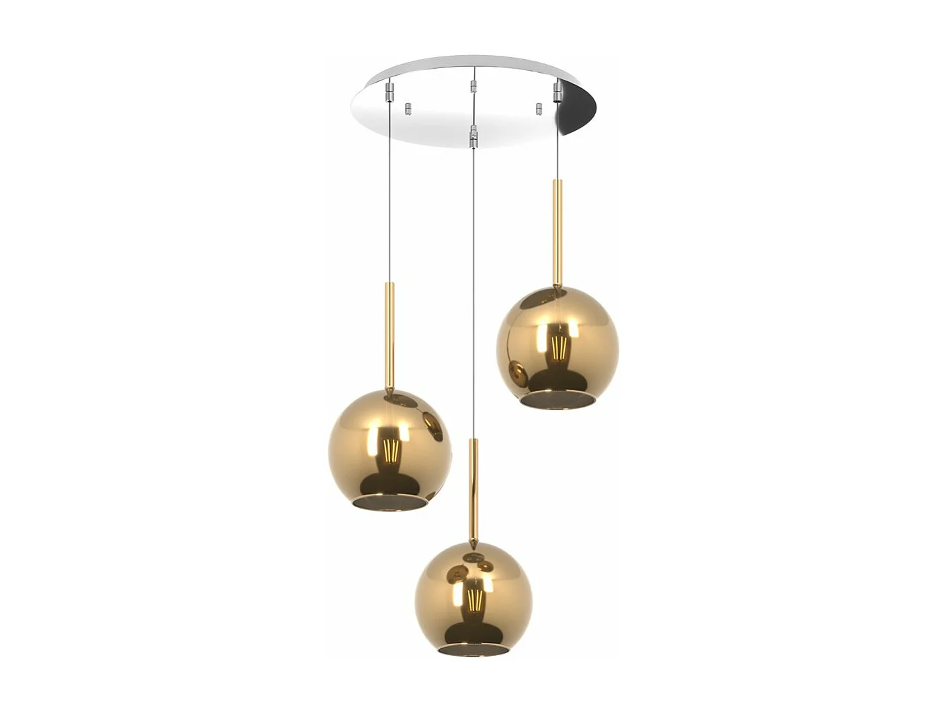 Sosp. Cromo Tonda 3 Luci Vetri Tutti Medio Oro