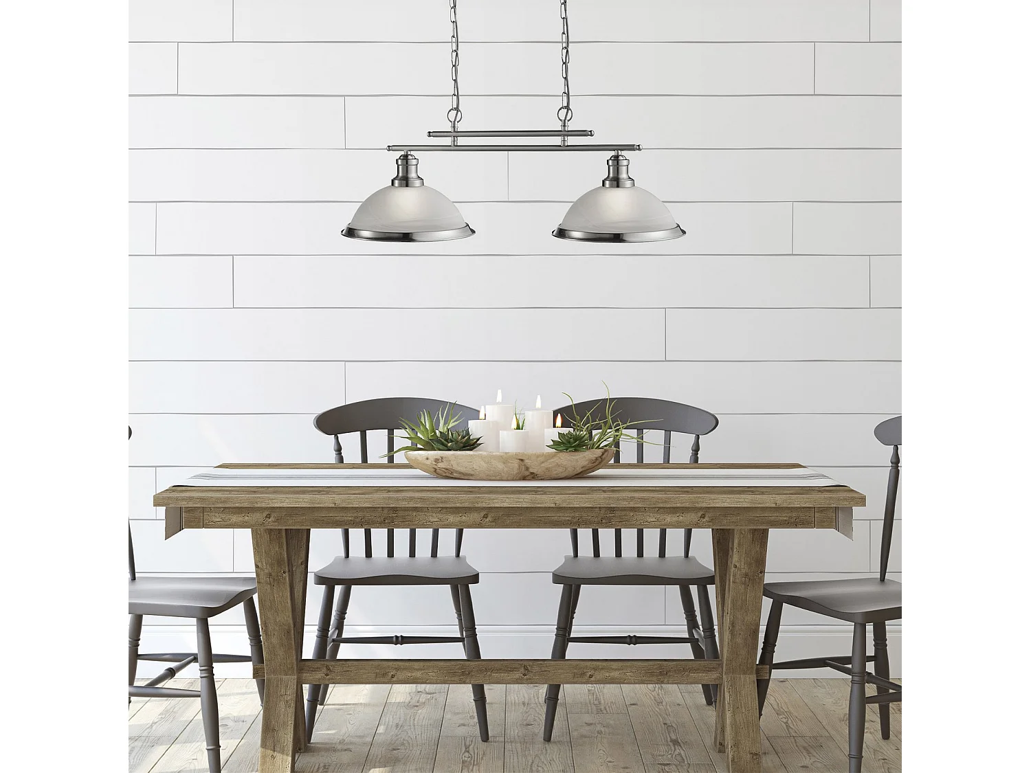 Lampadario Contemporaneo Bistro Acciaio Argento Vetro 2 Luci E27